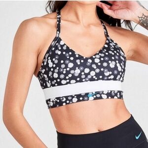 Nike Dri-Fit Indy Black & White Floral Print Swoosh Logo Racerback Sports Bra